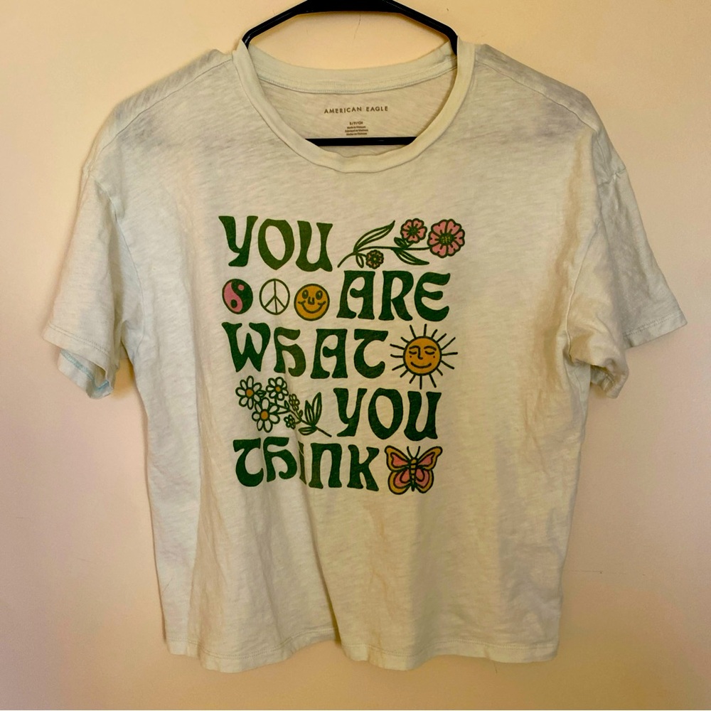 American Eagle T shirt Graphic Tee You Are What You Think Quote Green Size Small